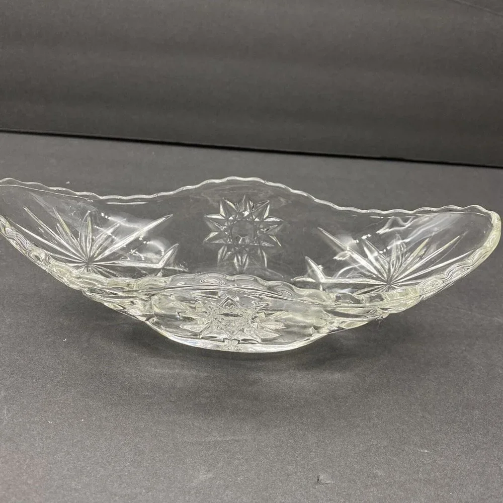 VTG 80s Pressed Glass Starburst Oval Serving Bowls Dish Set Of 2 Star Of David‎